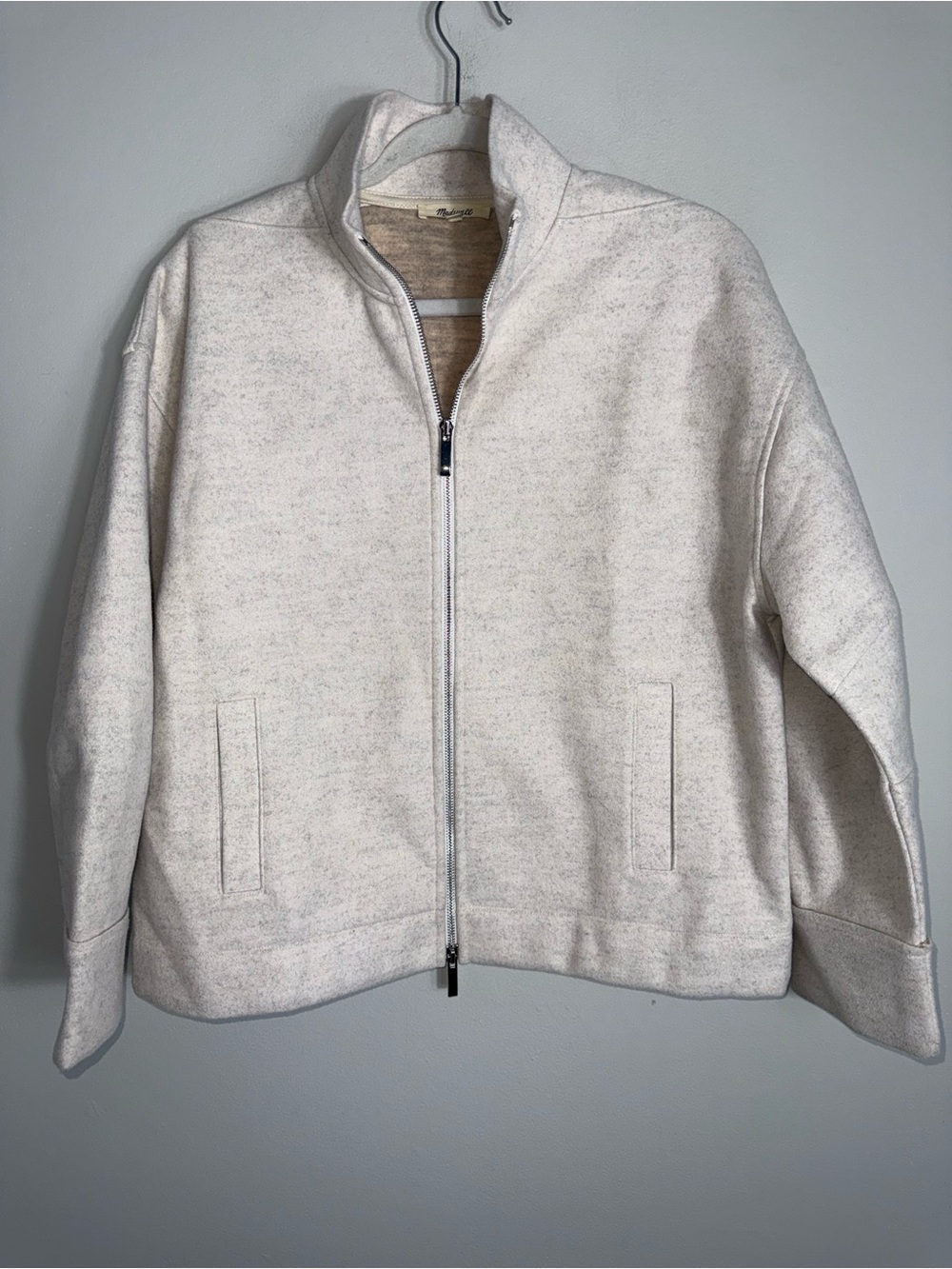 Madewell Cream Zip-Front Bomber Jacket